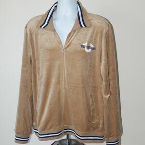 True Religion Men Velour Buddha Tour Track Jacket Travertine Beige Full Zip NWT